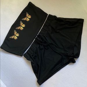 (Size: S) Black Butterfly Tube Top & Short Set!